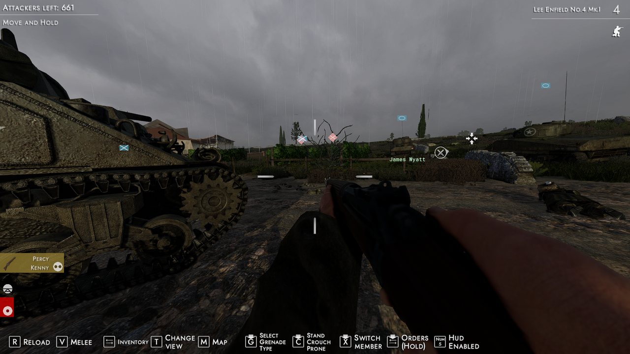 Easy Red 2 gameplay beside Sherman tanks during a Move and Hold order