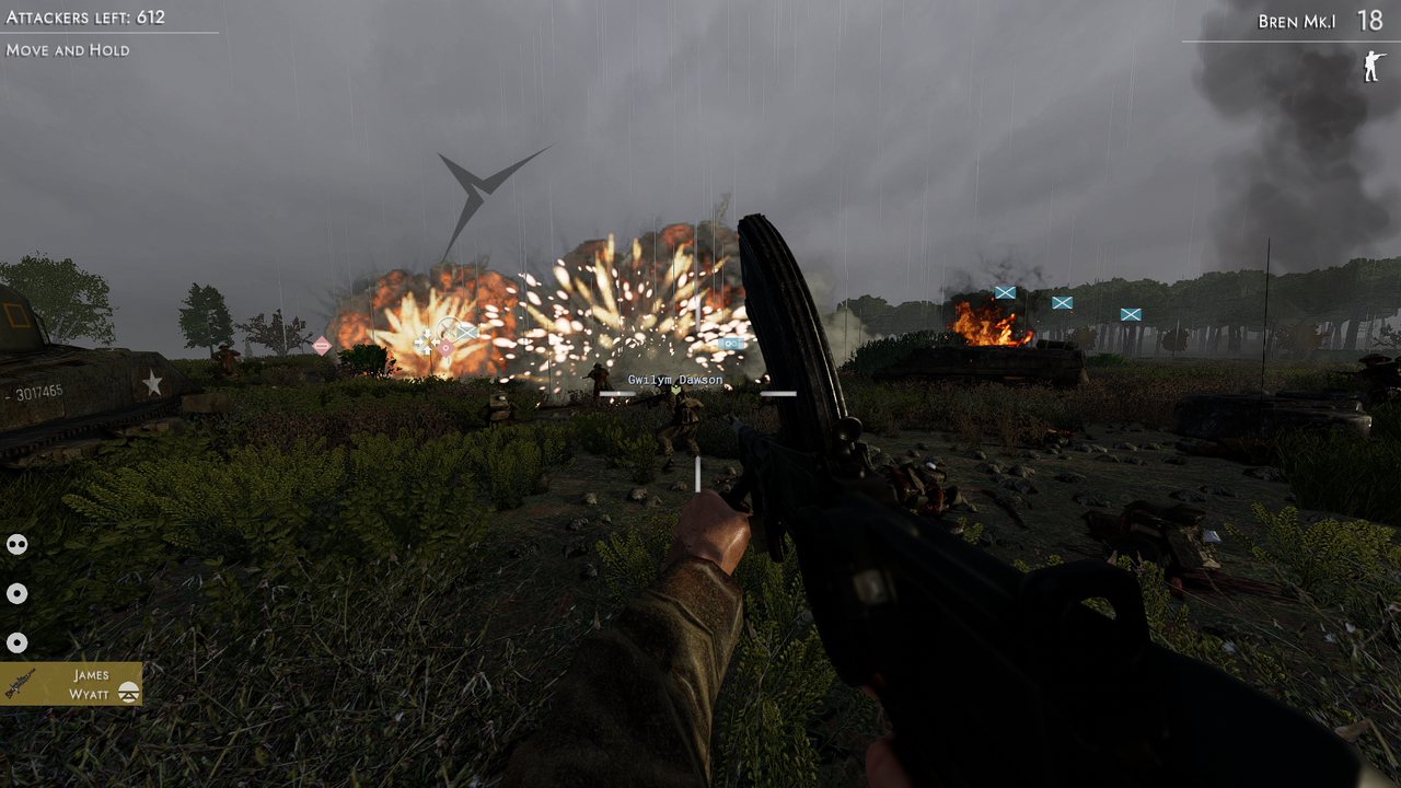 Easy Red 2 gameplay with a Bren Mk.I as artillery explosions land ahead